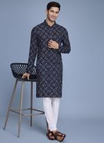 Rayon Navy Blue Festival Wear Printed Readymade Kurta